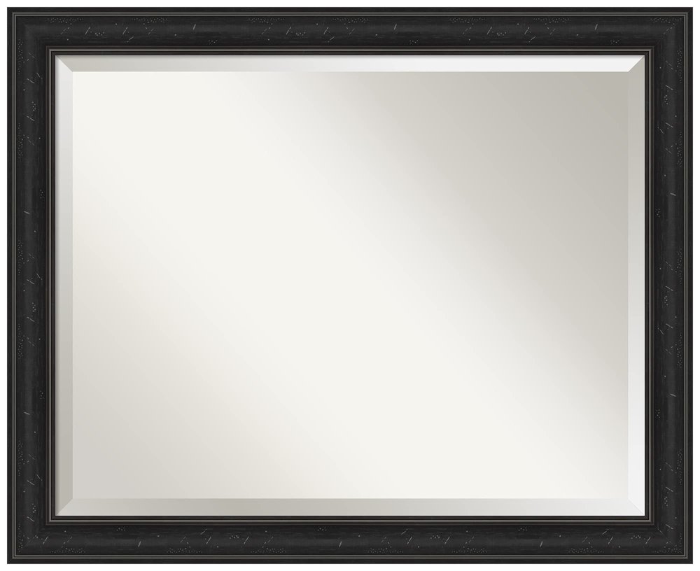 Amanti Art Black Bathroom Mirror for Over Sink, 26x32 Shipwreck Black Narrow Rectangle Vanity Mirror, Large Country Rustic Frame, Hangs Horizonally and Vertically, Bathroom Wall Decor, Beveled Edge