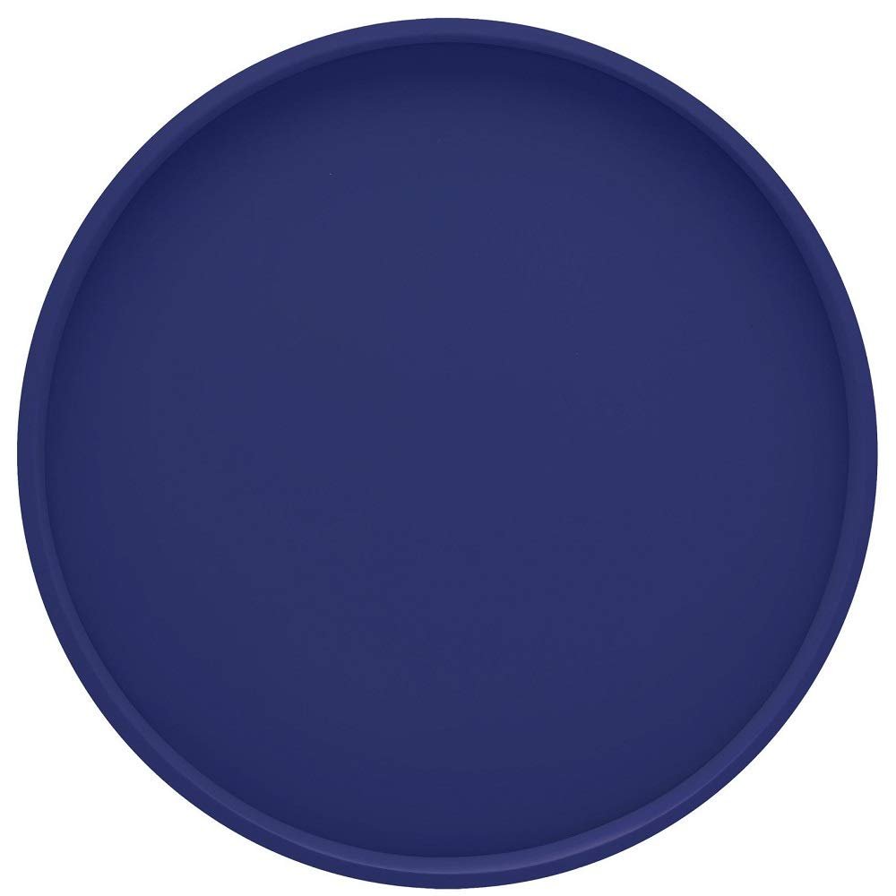 14 inch Casual Navy Blue Serving Tray Multipurpose All Season Solid Bold Color Vinyls Skid Resistant Surface Elegant Round Serving Tray