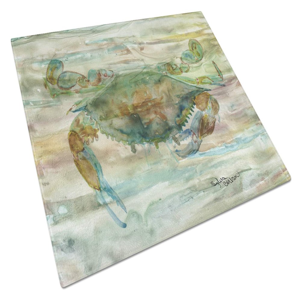 Caroline's Treasures SC2015LCB Crab a leg up Sunset Glass Cutting Board Large Decorative Tempered Glass Kitchen Cutting and Serving Board Large Size Chopping Board