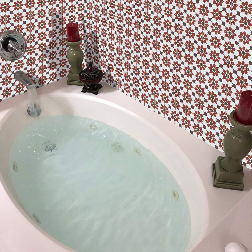 Moroccan Mosaic & Tile House CTP04-18 Ahfir Handmade Cement Tile, Pack of 12, Red, Brown, White