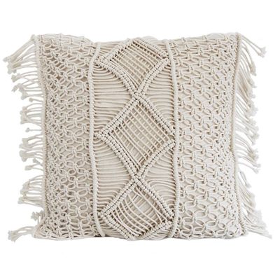 18'' Handwoven Macrame Rope Throw Pillow Cover Case Tassel Knitted Decorative Square Cushion Case Pillowcase for Sofa Bedroom Car Couch Chair,Bohemian Style Home Decor