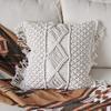 18'' Handwoven Macrame Rope Throw Pillow Cover Case Tassel Knitted Decorative Square Cushion Case Pillowcase for Sofa Bedroom Car Couch Chair,Bohemian Style Home Decor view 3