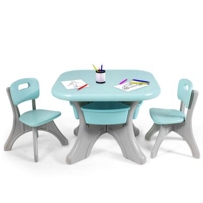 Costzon Kids Table and Chair Set, 3 Piece Activity Table w/Detachable Toy Storage Bins & 2 Chairs for Children Reading Art Craft, Strong Bearing Capacity, Lightweight for Toddler, Green