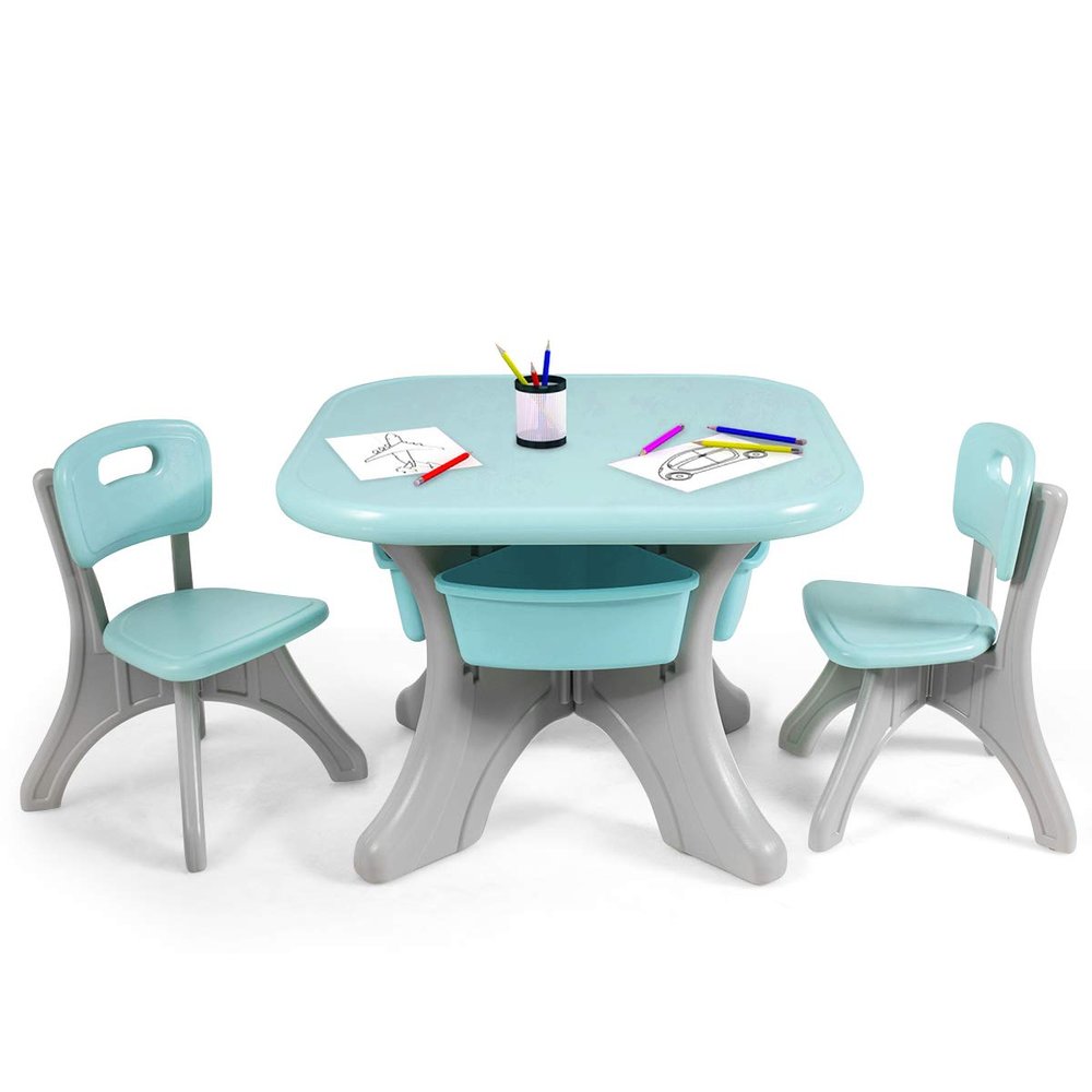 Costzon Kids Table and Chair Set, 3 Piece Activity Table w/Detachable Toy Storage Bins & 2 Chairs for Children Reading Art Craft, Strong Bearing Capacity, Lightweight for Toddler, Green