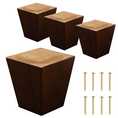 ComfortStyle Legs for Furniture, Sofa Ottoman and Chair 4" Wood Feet Replacement, Set of 4 Square Tapered Pyramid Feet (Walnut)