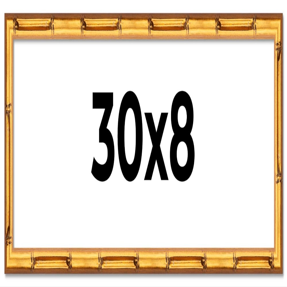 CountryArtHouse 30x8 Frame Gold Bamboo Solid Wood Picture Frame | Includes UV Acrylic Plexiglass, Acid Free Foam Backing Board and Hanging Hardware | 1 Inch Moulding Width