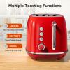 2 Slice Stainless Steel Toaster Retro with 6 Bread Shade Settings, Bagel, Cancel, Defrost Function, Extra Wide Slot, Removable Crumb Tray, Red view 2
