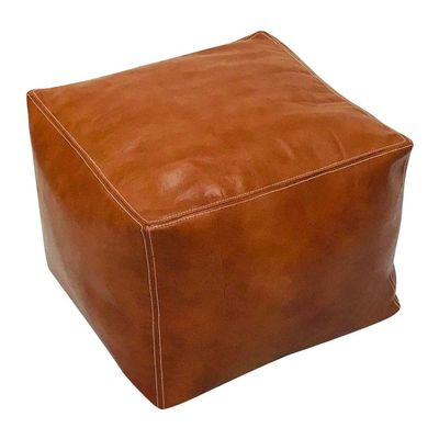 ArtOuarzazate Moroccan Square Poufs Handmade - Comfortable Ottoman & Footrest - Natural Brown (UNSTUFFED.)