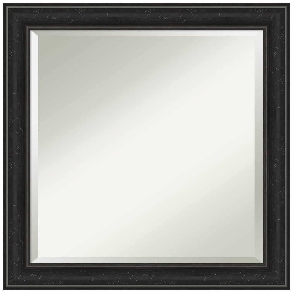 Amanti Art Black Bathroom Mirror for Over Sink, 24x24 Shipwreck Black Narrow Square Vanity Mirror, Medium Country Rustic Frame, Hangs Horizonally and Vertically, Bathroom Wall Decor, Beveled Edge