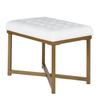 Benjara Metal Framed Bench with Button Tufted Velvet Upholstered Seat, White and Gold view 1