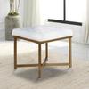 Benjara Metal Framed Bench with Button Tufted Velvet Upholstered Seat, White and Gold view 2