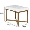 Benjara Metal Framed Bench with Button Tufted Velvet Upholstered Seat, White and Gold view 3