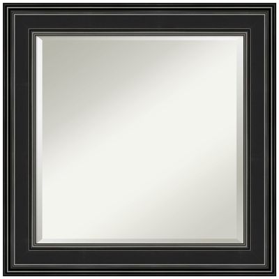 Amanti Art Black Bathroom Mirror for Over Sink, 26x26 Ridge Black Square Vanity Mirror, Medium Traditional Frame, Hangs Horizonally and Vertically, Bathroom Wall Decor, Beveled Edge