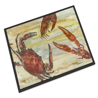 Caroline's Treasures SC2023MAT Crab, Shrimp, Oyster Yellow Sky Doormat 18x27 Front Door Mat Indoor Outdoor Rugs for Entryway, Non Slip Washable Low Pile, 18H X 27W