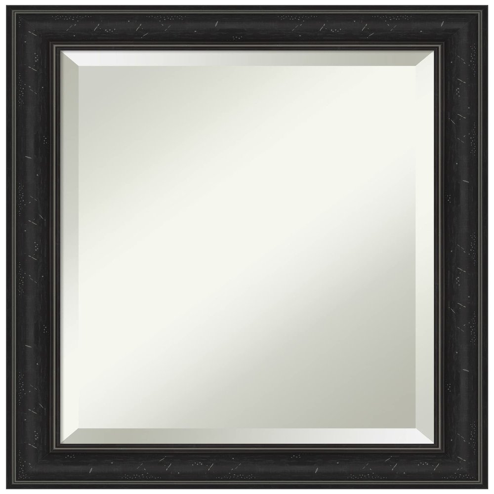 Amanti Art Black Bathroom Mirror for Over Sink, 24x20 Shipwreck Black Narrow Rectangle Vanity Mirror, Small Country Rustic Frame, Hangs Horizonally and Vertically, Bathroom Wall Decor, Beveled Edge