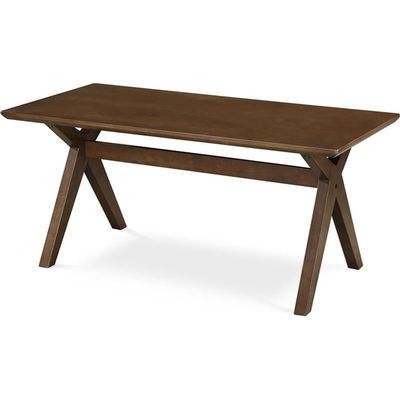 Adore Decor Lukas Mid-Century Modern Coffee Table, Wooden Living Room Furniture, Rectangle Tabletop with Cross-Stretcher Trestle Base, Walnut Brown