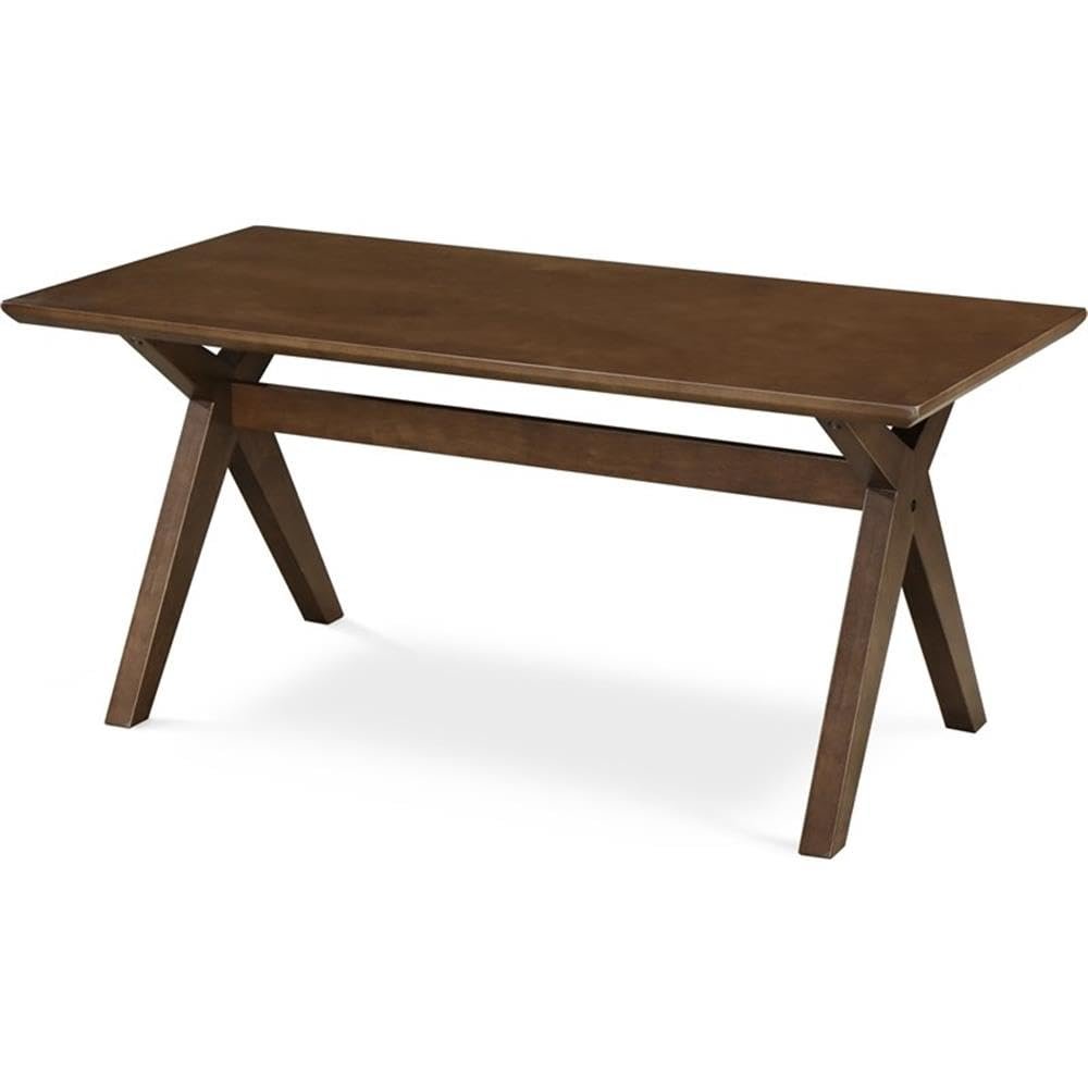 Adore Decor Lukas Mid-Century Modern Coffee Table, Wooden Living Room Furniture, Rectangle Tabletop with Cross-Stretcher Trestle Base, Walnut Brown