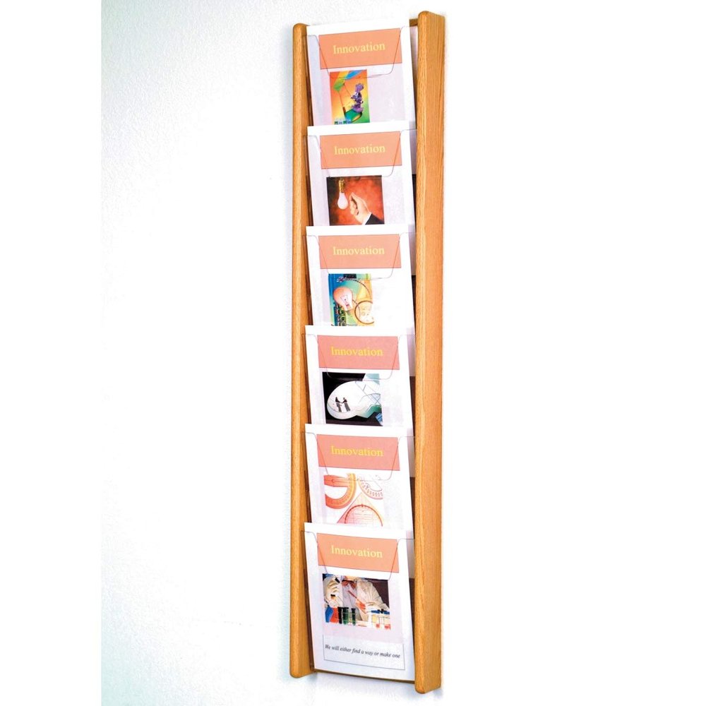 Wooden Mallet Stance 6 Pocket Wall Display Magazine Rack, Black/Mahogany