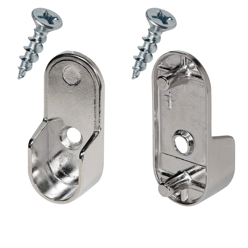Rok Hardware Chrome 1-3/16" (30 mm) x 19/32" (15mm) Oval Closet Rod End Support with 3/16" (5mm) Pins 30X15X5MMCH (20 Pack)