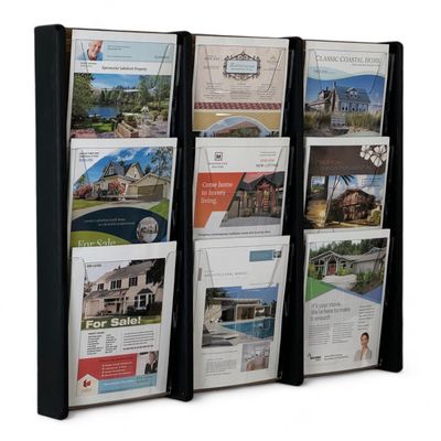Wooden Mallet Stance 9 Pocket Wall Display Magazine Rack, Black/Medium Oak