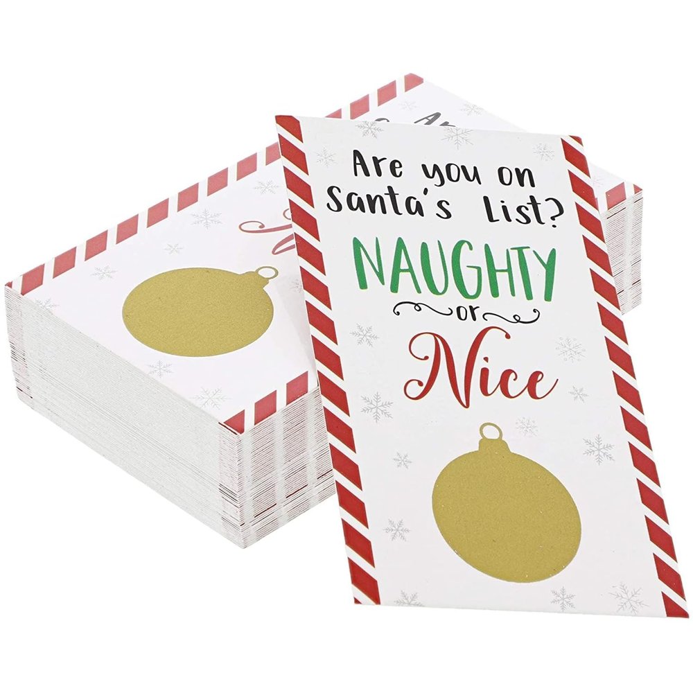 Paper Junkie 60 Pack Christmas Scratch Off Cards for Adults Christmas Holiday Party Game, Naughty or Nice Card Game for Office or Home Celebration, Fun Christmas Games for Adults Party (2 x 3.5 in)