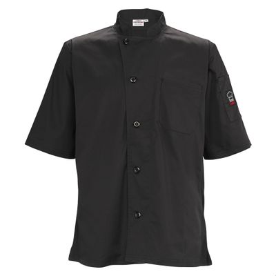 Winco Unisex Ventilated Restaurant Chef Shirt, Short Sleeve, 2XL, Black