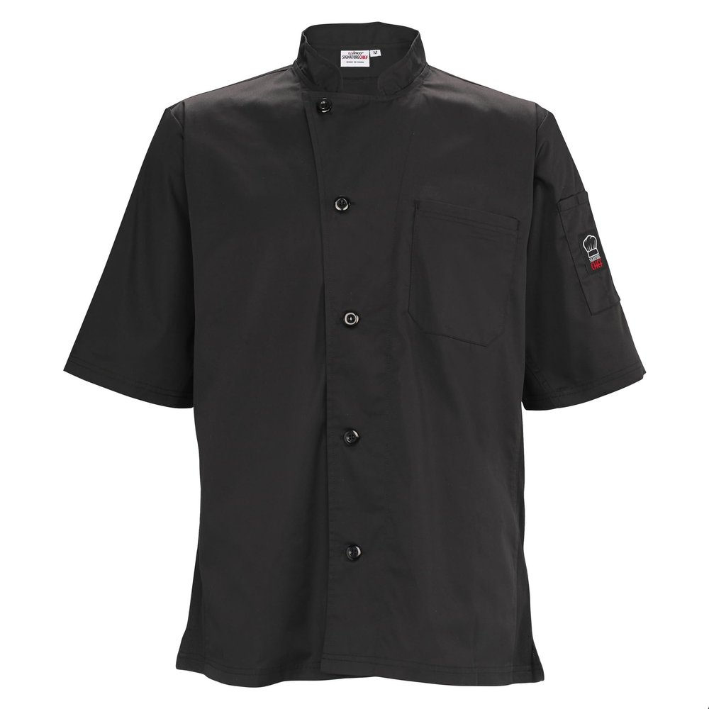 Winco Unisex Ventilated Restaurant Chef Shirt, Short Sleeve, 2XL, Black