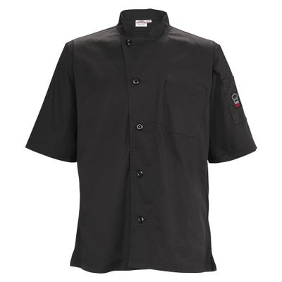Winco Unisex Ventilated Restaurant Chef Shirt, Short Sleeve, L, Black
