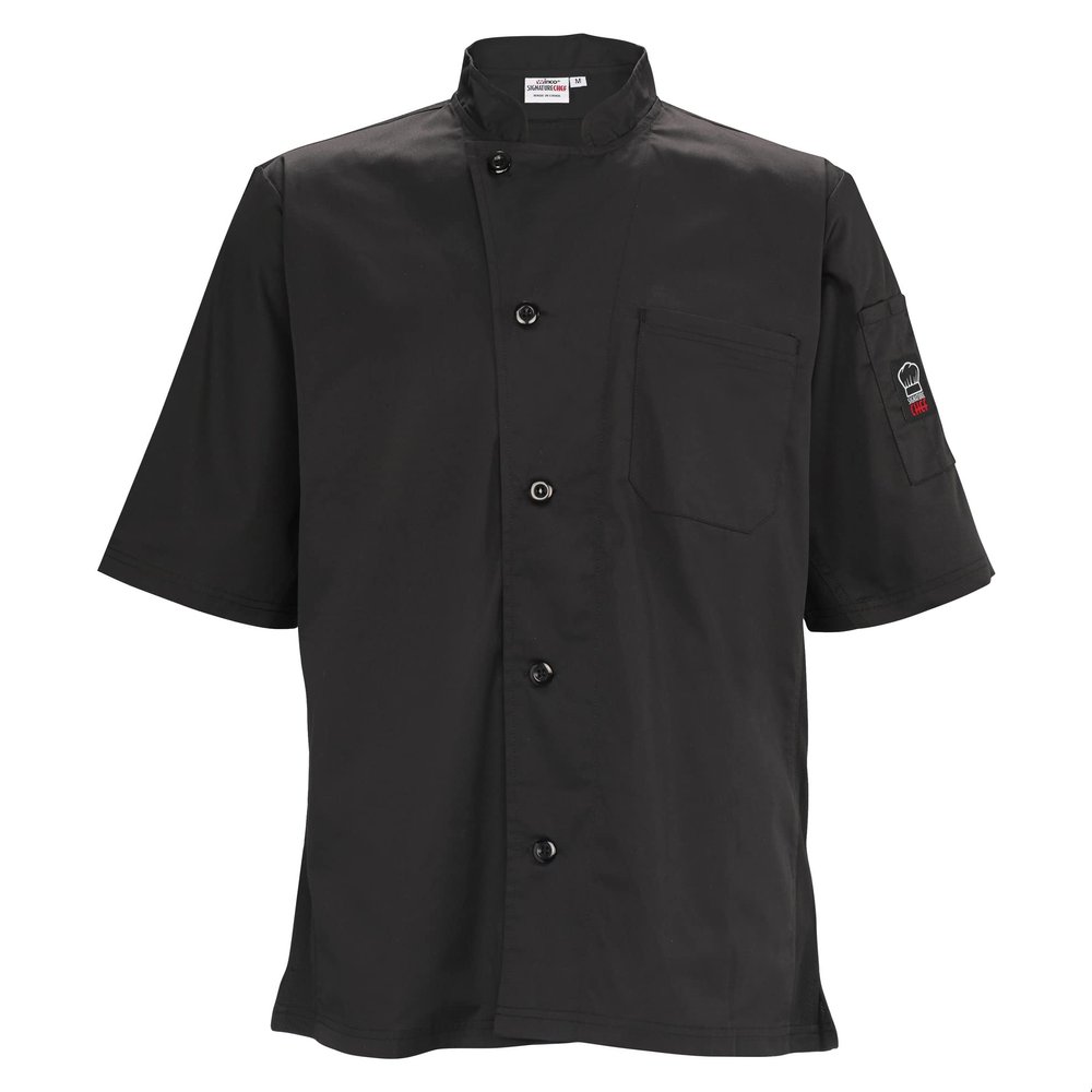 Winco Unisex Ventilated Restaurant Chef Shirt, Short Sleeve, L, Black