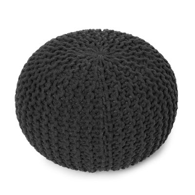 REDEARTH Round Pouf Foot Stool Ottoman - Cotton Hand Knitted Dori Pouffe - Cord Boho Home Dcor - Stuffed Cable Poof for Living Room - Bedroom (19.5"x19.5"x14") - Dark Gray