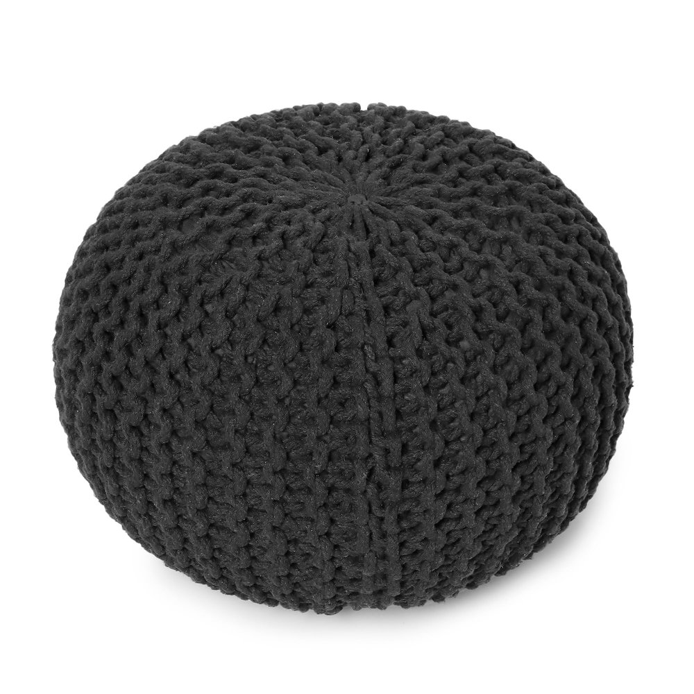 REDEARTH Round Pouf Foot Stool Ottoman - Cotton Hand Knitted Dori Pouffe - Cord Boho Home Dcor - Stuffed Cable Poof for Living Room - Bedroom (19.5"x19.5"x14") - Dark Gray