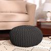 REDEARTH Round Pouf Foot Stool Ottoman - Cotton Hand Knitted Dori Pouffe - Cord Boho Home Dcor - Stuffed Cable Poof for Living Room - Bedroom (19.5"x19.5"x14") - Dark Gray view 2