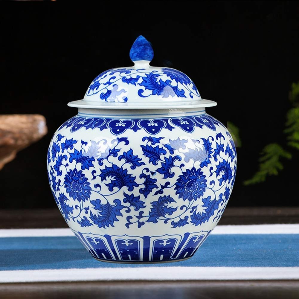 Antique Blue and White Chinese Vase Traditional Temple Jar Vase China Ming Style Flower Vase Blue and White Ceramic Vase Artwork Home Decoration-f H30cmxw25cm