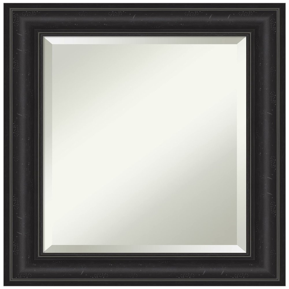 Amanti Art Black Bathroom Mirror for Over Sink, 25x21 Shipwreck Black Rectangle Vanity Mirror, Small Country Rustic Frame, Hangs Horizonally and Vertically, Bathroom Wall Decor, Beveled Edge