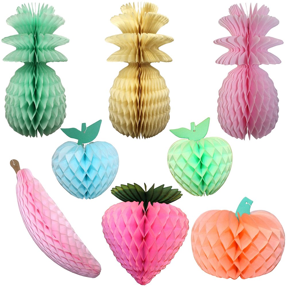 8-Piece Honeycomb Paper Fruit Decorations, Pastel
