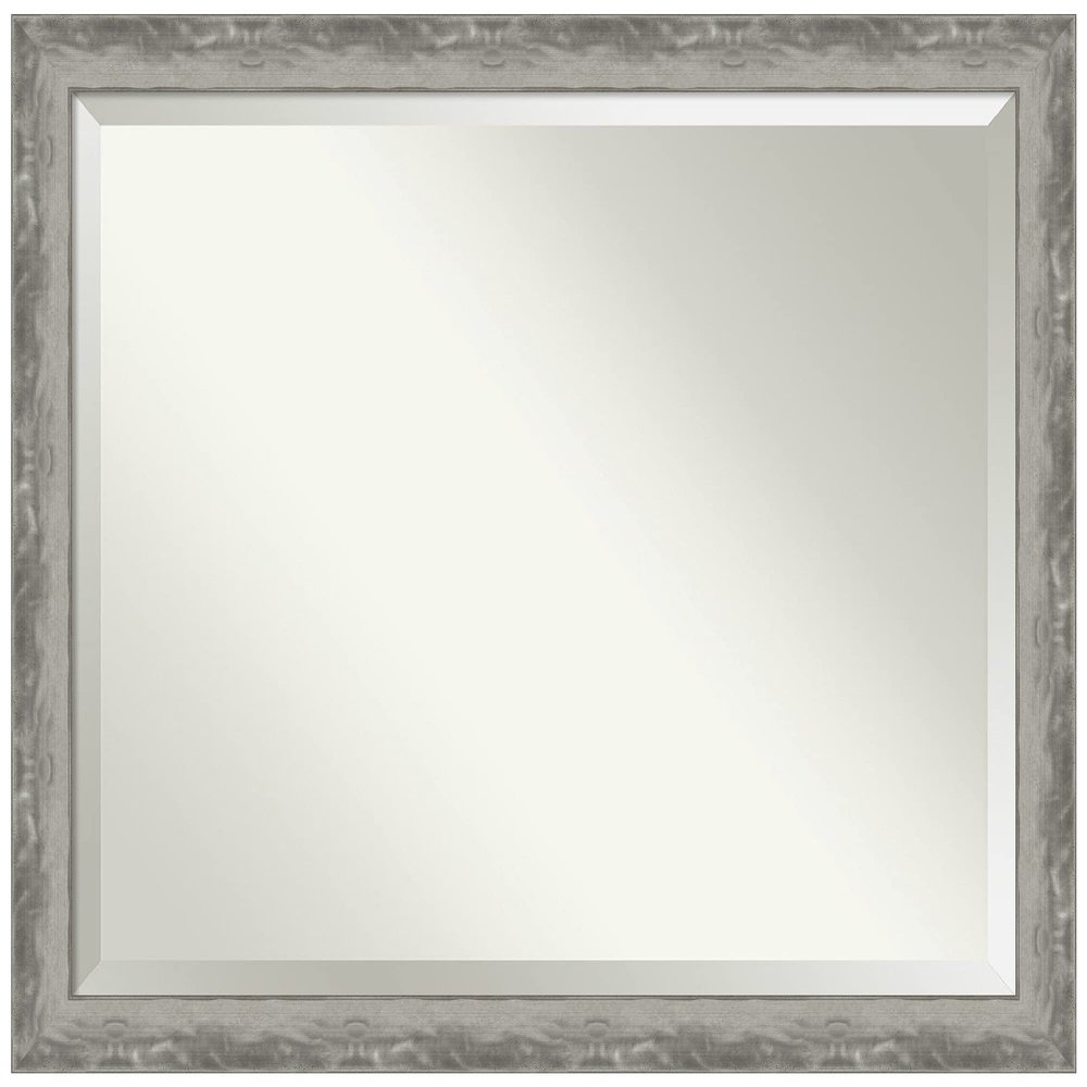 Amanti Art Silver Bathroom Mirror for Over Sink, 35x45 Waveline Silver Narrow Rectangle Vanity Mirror, X-Large Casual Frame, Hangs Horizonally and Vertically, Bathroom Wall Decor, Beveled Edge