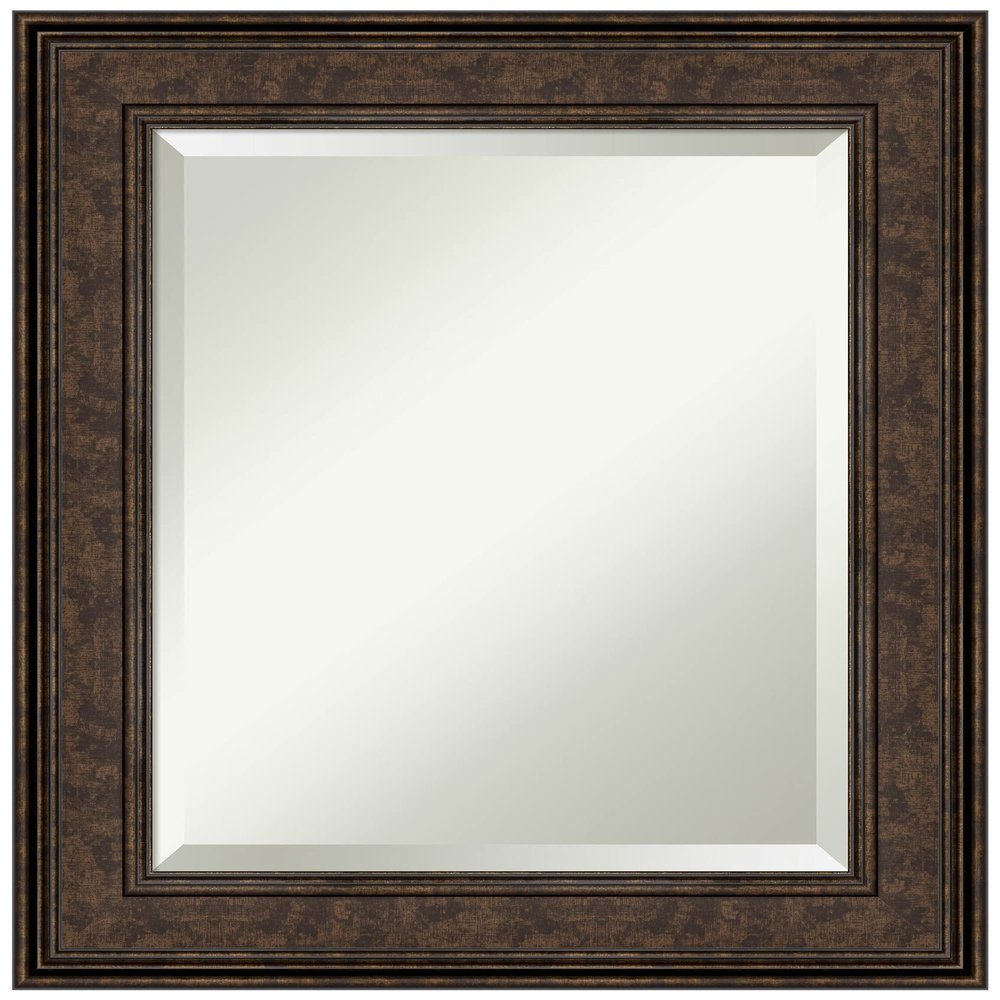 Amanti Art Bronze Bathroom Mirror for Over Sink, 26x22 Ridge Bronze Rectangle Vanity Mirror, Small Traditional Frame, Hangs Horizonally and Vertically, Bathroom Wall Decor, Beveled Edge