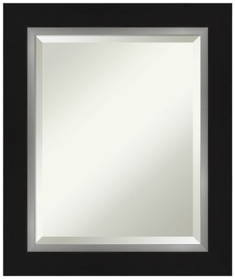 Amanti Art Black Bathroom Mirror for Over Sink, 25x21 Eva Black Silver Rectangle Vanity Mirror, Small Modern Frame, Hangs Horizonally and Vertically, Bathroom Wall Decor, Beveled Edge