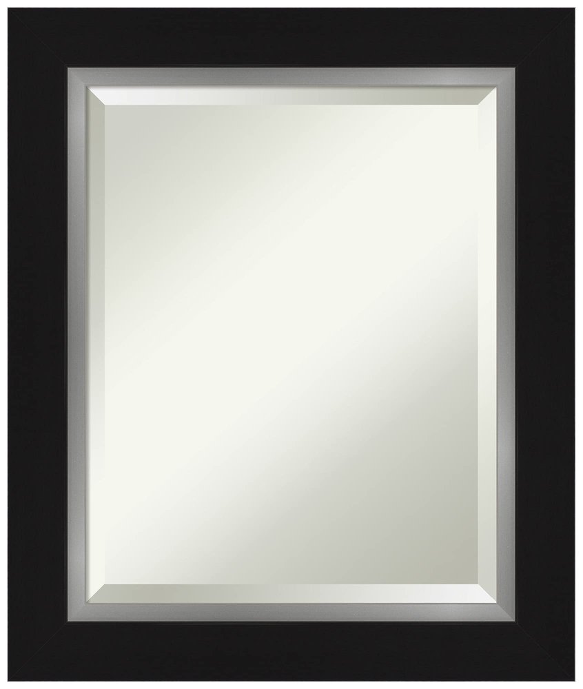 Amanti Art Black Bathroom Mirror for Over Sink, 25x21 Eva Black Silver Rectangle Vanity Mirror, Small Modern Frame, Hangs Horizonally and Vertically, Bathroom Wall Decor, Beveled Edge