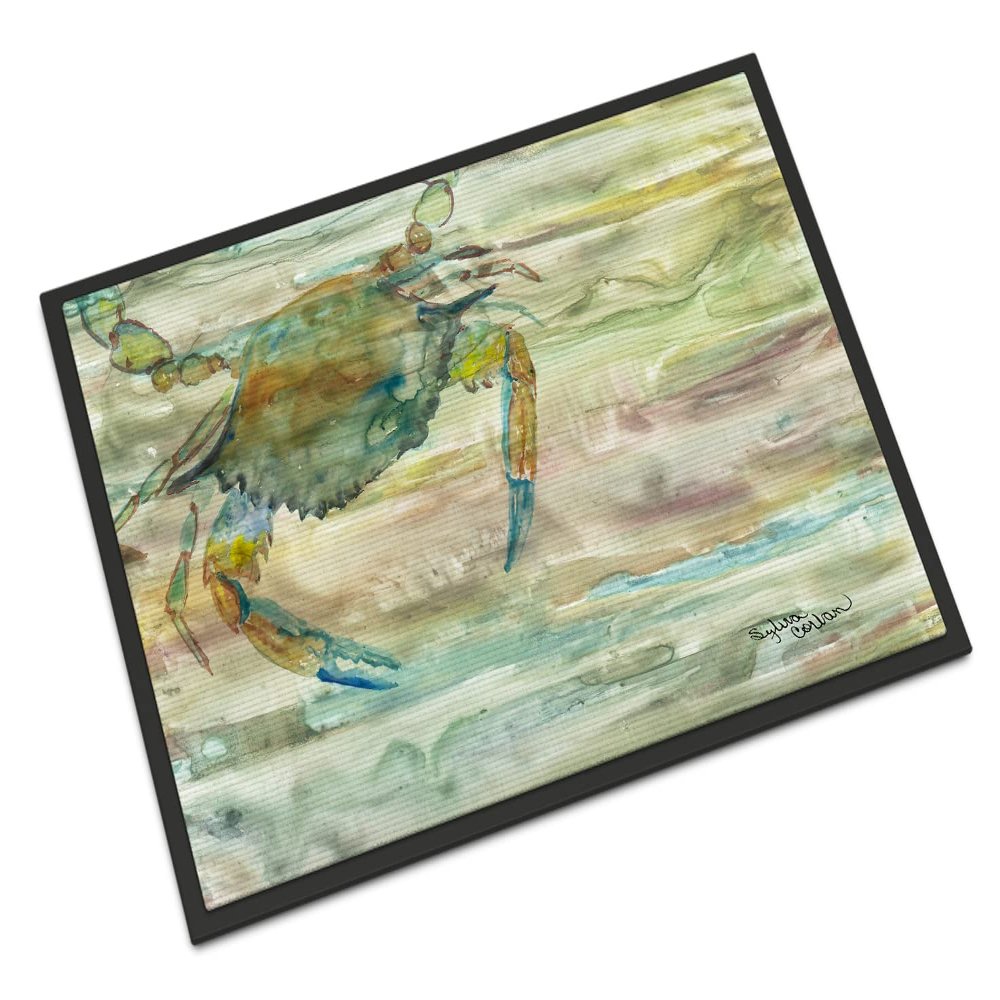 Caroline's Treasures SC2013MAT Blue Crab Sunset Doormat 18x27 Front Door Mat Indoor Outdoor Rugs for Entryway, Non Slip Washable Low Pile, 18H X 27W