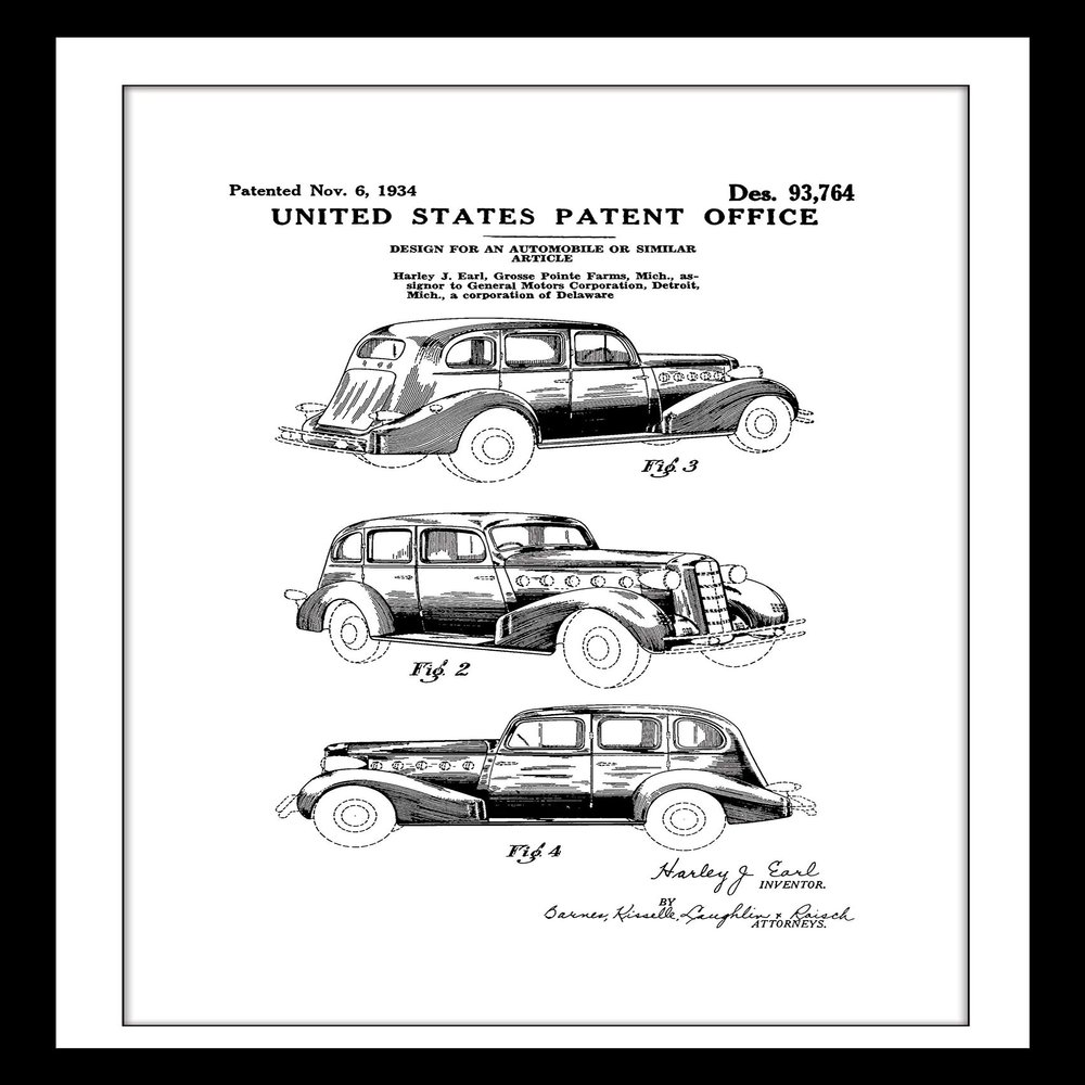 1934 Lasalle Car Patent - Gallery Wrap Canvas w/COA (Various Sizes)