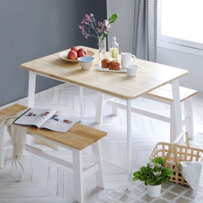 Livinia Canberra 47.2" Rectangular Wooden Dining Table/Mid Century Modern Malaysian Oak Kitchen Table (Natural-White) Table Only