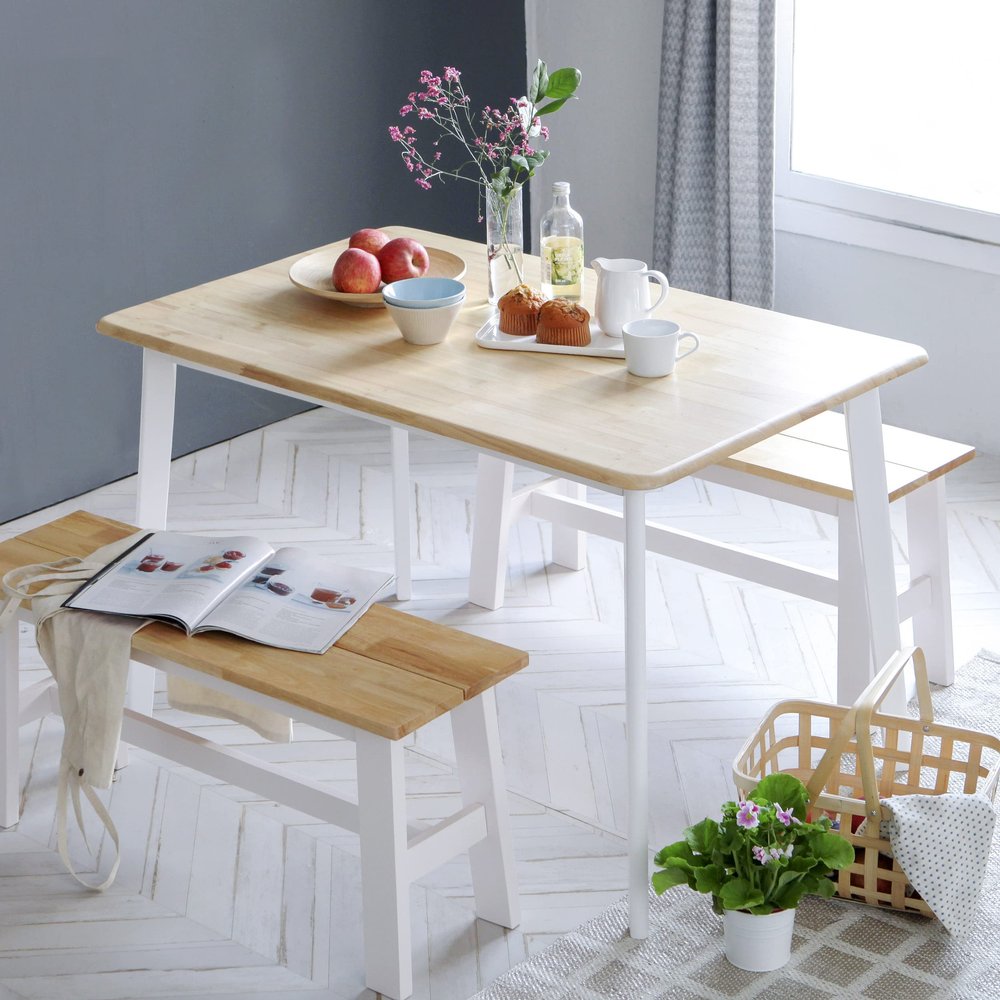 Livinia Canberra 47.2" Rectangular Wooden Dining Table/Mid Century Modern Malaysian Oak Kitchen Table (Natural-White) Table Only