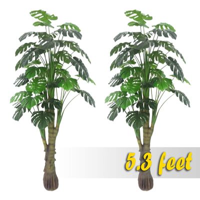AMERIQUE Pair 5.3' Gorgeous & Unique Monstera Palm Tree Artificial Plant, Real Touch Technology, with UV Protection, Super Quality, 5.3 Feet