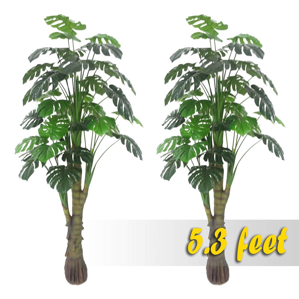 AMERIQUE Pair 5.3' Gorgeous & Unique Monstera Palm Tree Artificial Plant, Real Touch Technology, with UV Protection, Super Quality, 5.3 Feet
