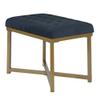 Benjara Metal Framed Bench with Button Tufted Velvet Upholstered Seat, Dark Blue and Gold view 1