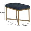 Benjara Metal Framed Bench with Button Tufted Velvet Upholstered Seat, Dark Blue and Gold view 2