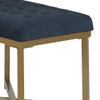 Benjara Metal Framed Bench with Button Tufted Velvet Upholstered Seat, Dark Blue and Gold view 3