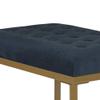 Benjara Metal Framed Bench with Button Tufted Velvet Upholstered Seat, Dark Blue and Gold view 4