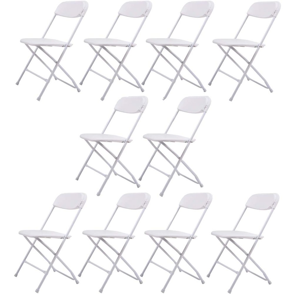 10-Pack Plastic Folding Chair Stackable Wedding Party Events Commercial Chair for IndoorOutdoor, White